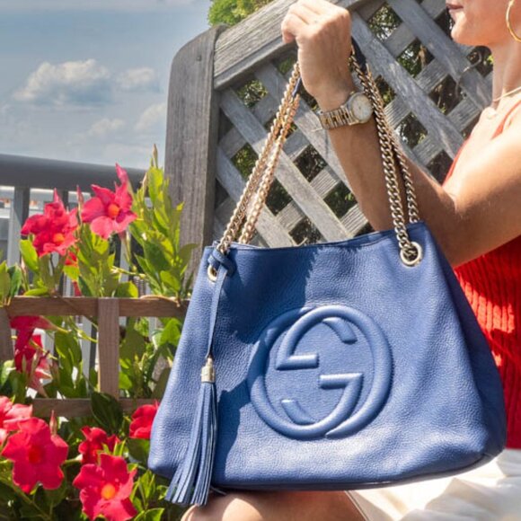 NEW, Gucci Soho Limited Ed. Caspian Blue Double Chain Shoulder Bag - Picture 2 of 16